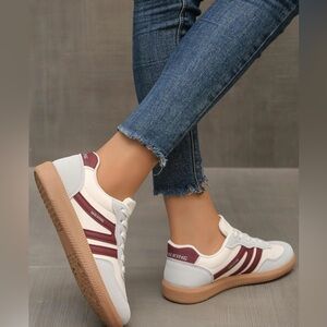 NWOT- Women's Casual Sneakers White and Burgundy- Size 8